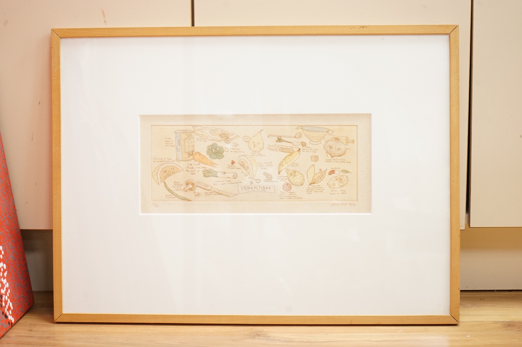 Chris Orr (b. 1943), 'Convictions in the Kitchen', 1982, signed, titled and numbered 43/50 to the margin, etching and aquatint, 17cm x 37cm